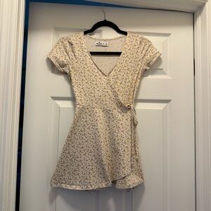 Hollister Cream Floral Wrap Dress